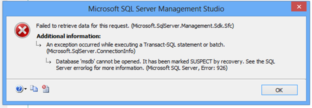 Database ‘MSDB’ marked as SUSPECT by recovery – Error 926. | WikiDBA